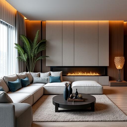 Diseño de interiores de un salón residencial moderno y elegante